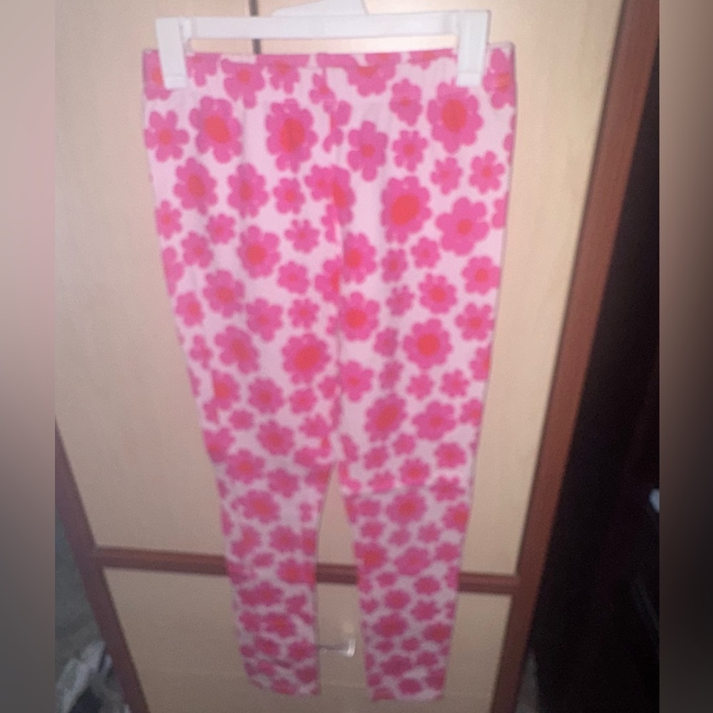 Cat & Jack Girls Pink Floral Leggings Size L 10/12 Stretch Pants